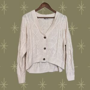 Women's Cream Cable Knit Cardigan Sweater
